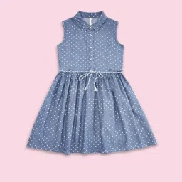 Pantaloons Junior Kids Blue Cotton Printed Dress image 1