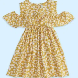 Pantaloons Junior Kids Yellow Printed Dress image 1