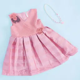 Pantaloons Junior Kids Peach Cotton Applique Dress image 1