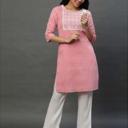 Aurelia Pink Cotton Embroidered Straight Kurta-picture-28