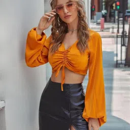 Kotty Orange Regular Fit Crop Top image 1
