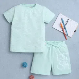 Bumzee Boys Pista Green Half Sleeves T-Shirt & Short Set-picture-11
