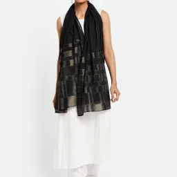 Fabindia Black Cotton Woven Pattern Stole image 1