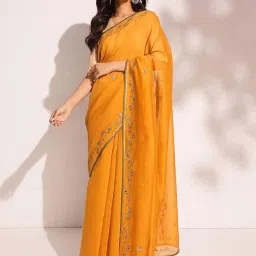 Fabindia Mustard Embellished Saree image 1