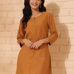 Fabindia Mustard Cotton Straight Short Kurti-image-89