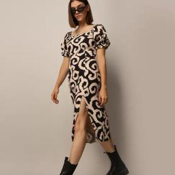Only Beige & Black Printed Midi Dress-picture-22
