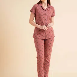 Sweet Dreams Dusty Rose Cotton Printed Shirt Pyjama Set image 1