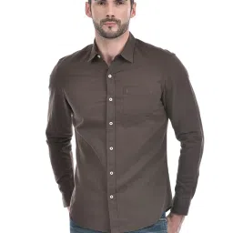 Numero Uno Brown Cotton Blend Regular Fit Shirt image 1