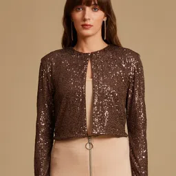 Kazo Brown Silk Embellished Shrug image 1