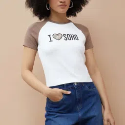 Ginger By Lifestyle Light Brown Cotton Regular Fit Printed T-Shirt-image-20