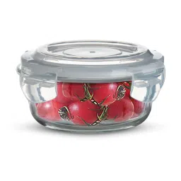 Bergner Borosilicate Glass Side Lock 400ml Storage Round Container with Lid (White Gasket, Set of 2) image 1