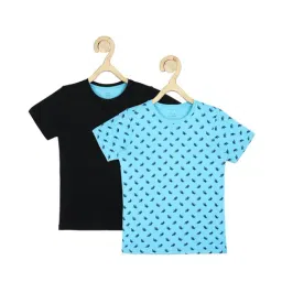 Peter England Kids Blue & Black Printed T-Shirt (Pack Of 2)-picture-10