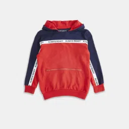 Pantaloons Junior Kids Red & Navy Cotton Color Block Full Sleeves Sweatshirt image 1