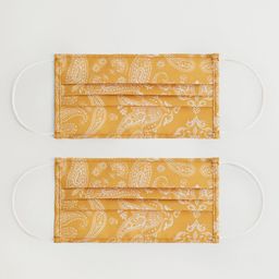 MANGO Women Pack of 2 Mustard Yellow & White Ethnic Printed 2 Ply Hygienic Reusable Masks-picture-2