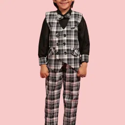 AJ Dezines Kids White & Black Chequered Full Sleeves Shirt Set image 1