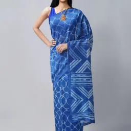 Unnati Silks Blue Cotton Silk Printed Saree With Unstitched Blouse-image-73