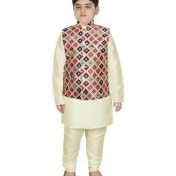 SG Yuvraj Kids Beige & Cream Printed Full Sleeves Kurta Set-picture-24
