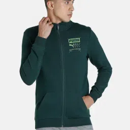 Puma Green Cotton Slim Fit Printed Jacket-image-35