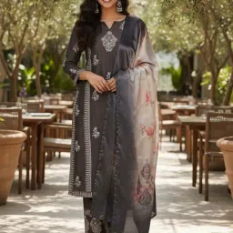 Libas Brown Printed Kurta Pant Set With Dupatta image 1