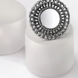 Fida Ethnic Oxidized Silver Mirror Cocktail Ring for Women image 1