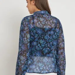 Anvi Be Yourself Blue Floral Print Semi-Sheer Shirt image 2