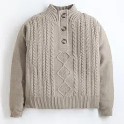 Cherry Crumble By Nitt Hyman Kids Beige Self Design Full Sleeves Sweater image 1