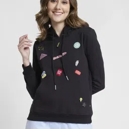 Spykar Black Graphic Print Hoodie image 1