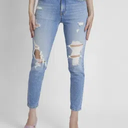 Spykar Light Blue Cotton Distressed Mid Rise Jeans image 1