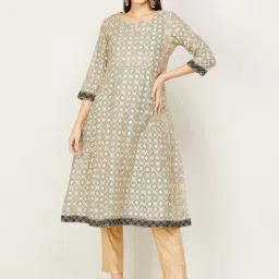 Melange by Lifestyle Beige Printed Straight Kurta image 1