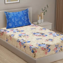 Swayam Blue Cotton Floral Single Bed Sheets 1 Pillow Cover image 1