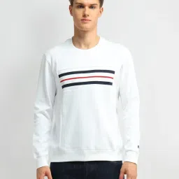 Arrow Sport White Cotton Regular Fit Striped Sweatshirt image 1