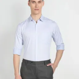 Arrow Blue Cotton Regular Fit Printed Shirt-image-98