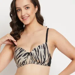 Clovia Beige Animal Print T-Shirt Bra image 1
