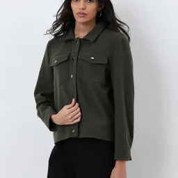 LOV by Westside Olive Green Velvet Textured Jacket image 1