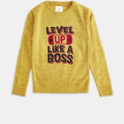 Pantaloons Junior Kids Mustard Printed Full Sleeves Mickey Sweater image 1