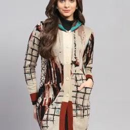 Monte Carlo Rust Wool Blend Self Full Sleeve Cardigan image 1