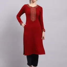 Monte Carlo Maroon Wool Blend Embroidered Full Sleeve Kurti image 1