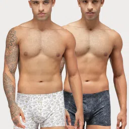 Zoiro White & Steel Grey Regular Fit Printed Trunks - Pack Of 2 image 1