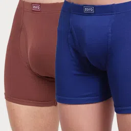 Zoiro Bitter Chocolate & Dark Blue Cotton Regular Fit Trunks - Pack Of 2 image 1