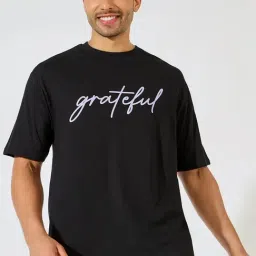 Styli Black Cotton Oversized Printed T-Shirt-picture-24