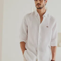 Andamen White Linen Slim Fit Solid Shirt image 1
