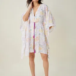 The Kaftan Company White Floral Printed Cover Up image 1