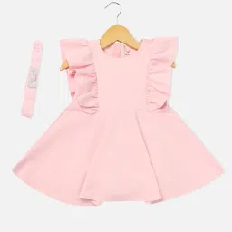 Allen Solly Junior Pink Solid Frock with Hairband image 1