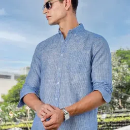 Thomas Scott Blue Regular Fit Stripes Shirt-image-35