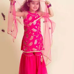 Pspeaches Girls Red Regular Fit Printed Kurta Set-picture-14