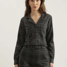 Elle Grey Cotton Chequered Blazer image 1