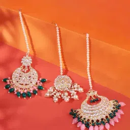 Zaveri Pearls Set of 3 Multicolor Beads Traditional Kundan Maangtikka-ZPFK14538-image-17
