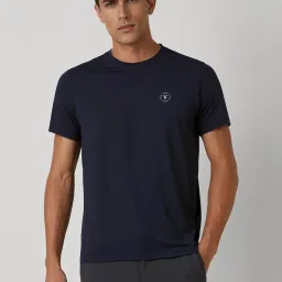 Van Heusen Navy Slim Fit Self Pattern T-Shirt image 1