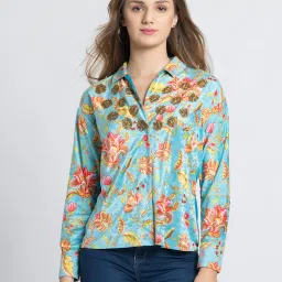 SHAYE Blue Velvet Regular fit Print casual shirts image 1