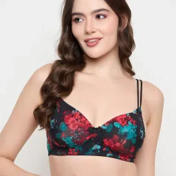 Clovia Black Regular Fit Floral Bra image 1